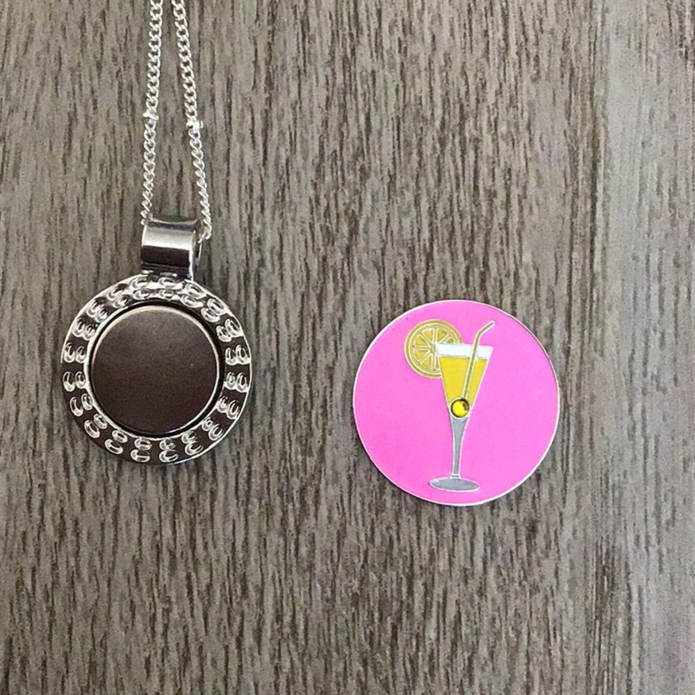 Golf ball marker magnetic necklace. Cocktail coin.